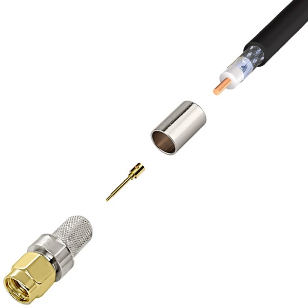 SMA Male Crimp Connector for LMR 300, HLF 300 Coaxial Cable - PACK OF 2