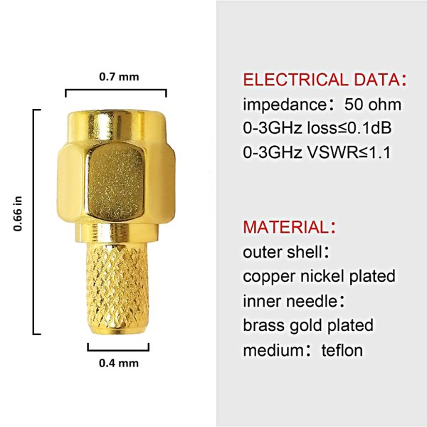 sma male crimp connector for hlf 200 coaxial cable