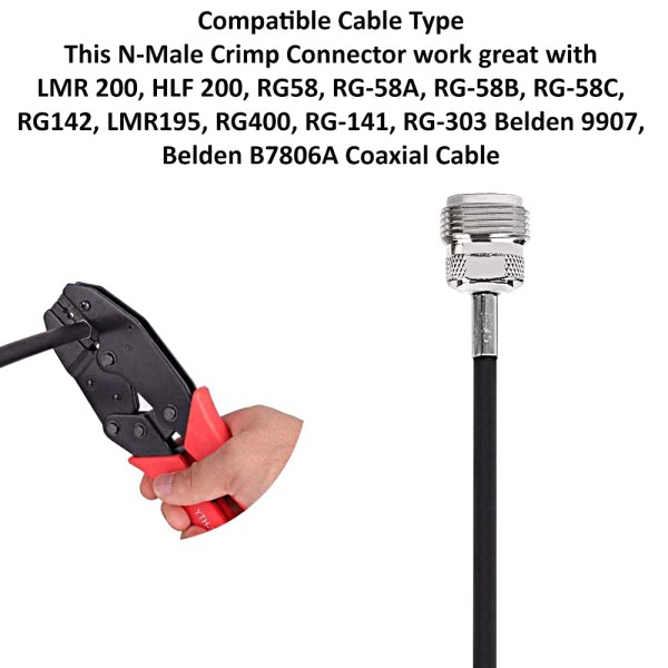N Female Connector for LMR200, HLF200, RG58, RG142, LMR195 Coaxial Cables – PACK OF 2
