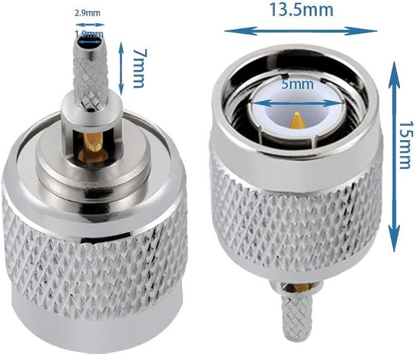 TNC Male Crimp Connector for RG316, RG174, RG188, LMR100 Coax Cable -PACK OF 2