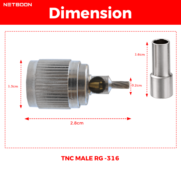 TNC Male Crimp Connector for RG316, RG174, RG188, LMR100 Coax Cable -PACK OF 2