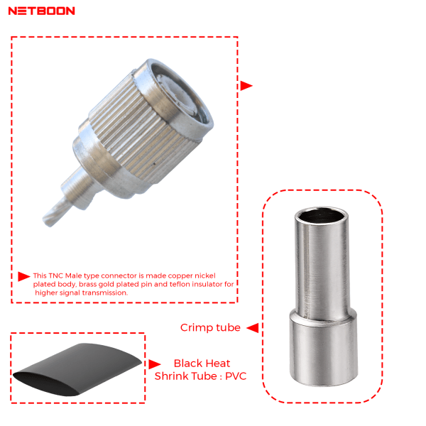 TNC Male Crimp Connector for RG316, RG174, RG188, LMR100 Coax Cable -PACK OF 2
