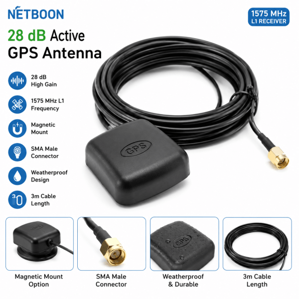 Magnetic Mount Active GPS Antenna with 3 Meter Cable