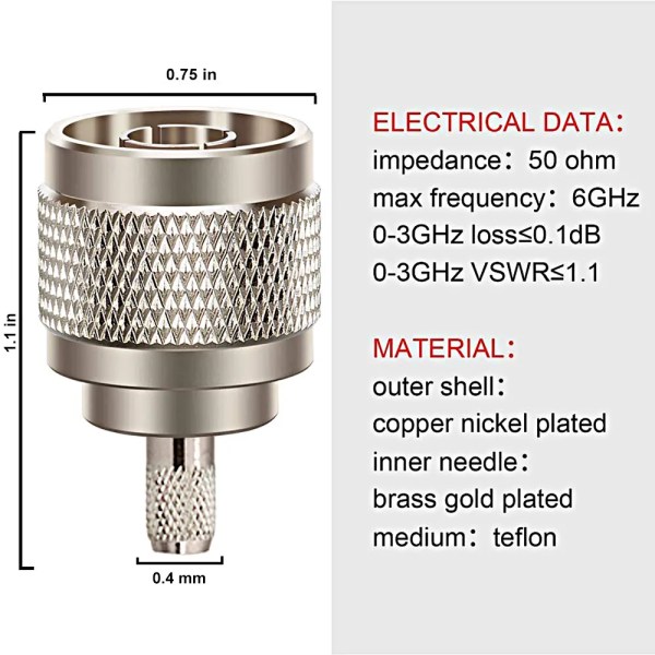 N Male Connector for LMR200, HLF200, LMR195, RG58, RG142, RG223, RG400 Cables - PACK OF 2