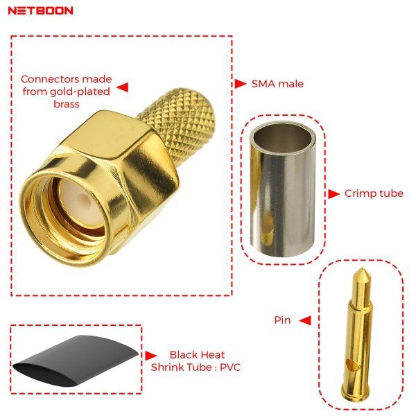 SMA Male Crimp Connector for LMR 300, HLF 300 Coaxial Cable - PACK OF 2