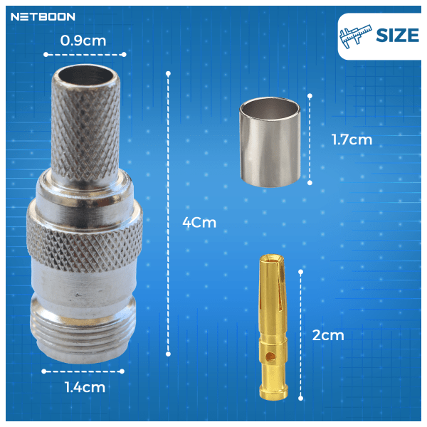 NETBOON N Female Connector for LMR400, HLF400, Belden 9913, RG8, KMR400, RG213 Coaxial Cables- PACK OF 2