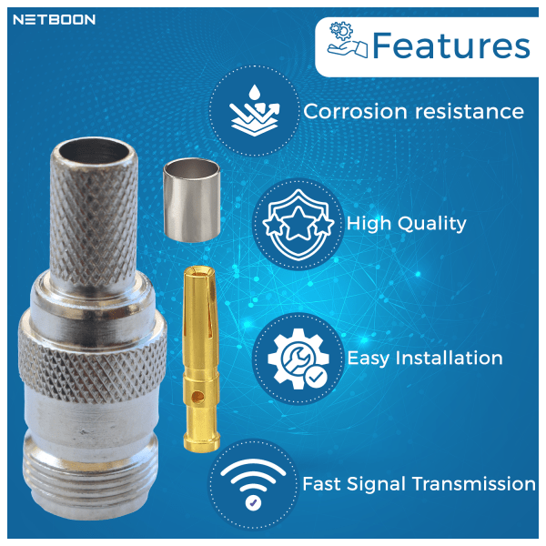 NETBOON N Female Connector for LMR400, HLF400, Belden 9913, RG8, KMR400, RG213 Coaxial Cables- PACK OF 2