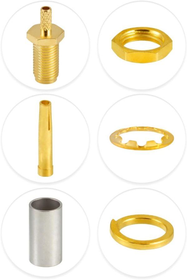 sma female bulkhead connector for lmr200, hlf200, rg58, rg141, rg142 cable (1) SMA Female Bulkhead Crimp Connector for LMR200, HLF200, KMR200, RG58, RG141 cable