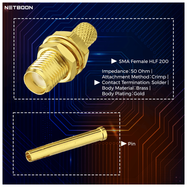 sma female bulkhead connector for lmr200, hlf200, rg58, rg141, rg142 cable (7) SMA Female Bulkhead Crimp Connector for LMR200, HLF200, KMR200, RG58, RG141