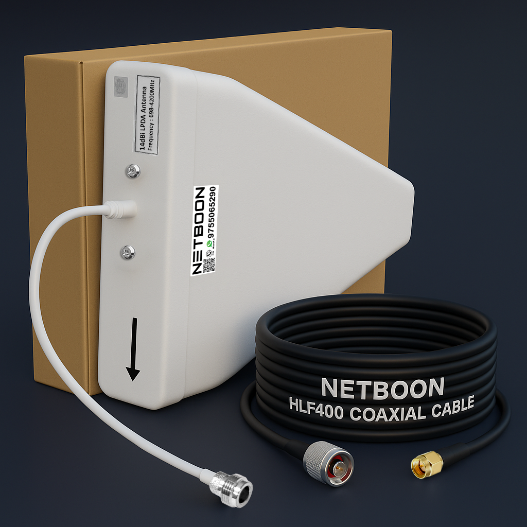 Wideband High Gain 14 Dbi LPDA Antenna With HLF 400 Cable with N Male to SMA Male Connector