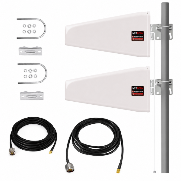 NETBOON 12dBi MIMO 4G 5G LPDA Antenna Kit | 698-4000MHz High Gain Directional Antenna with 10M Cable | Outdoor Signal Booster for GSM SIM-Based Routers, TP-Link, 4G LTE & 5G CPE Modems