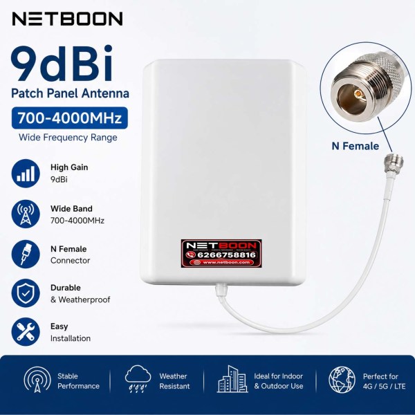 5g high power patch panel directional antenna NETBOON 9 dBi High Gain 5G Patch Panel Antenna, 700-4000MHz Wide Band Directional Antenna