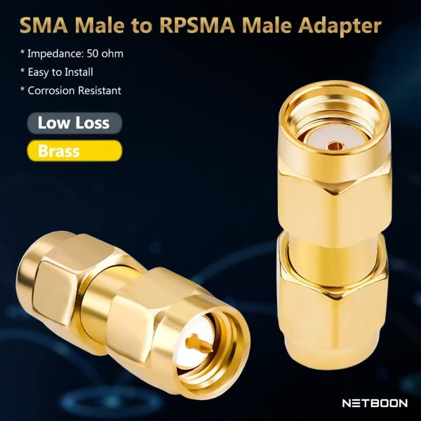 SMA Male to RP-SMA Male Adapter | RF Coaxial Cable Converter | 50 Ohm Connector - Pack of 2