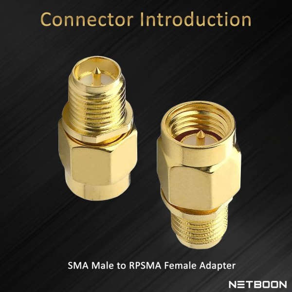 NETBOON SMA Male to RP-SMA Female Adapter Connector – RF Coaxial Converter for Broadcast Equipment, Radio Scanners, FPV Antennas – 50 Ohm, Pack of 2