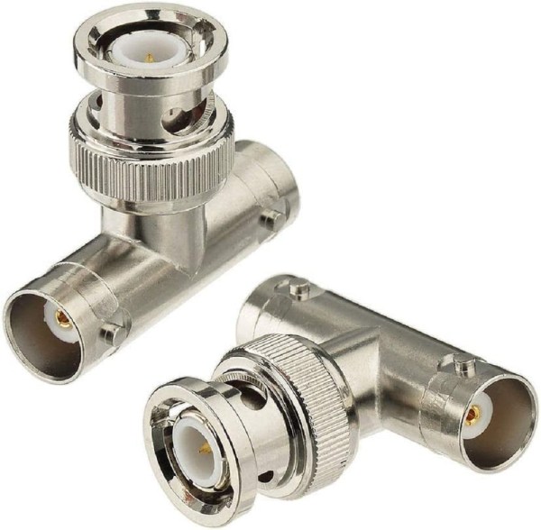 BNC Male to Dual BNC Female Adapter | T-Type RF Coaxial Connector - Pack of 2