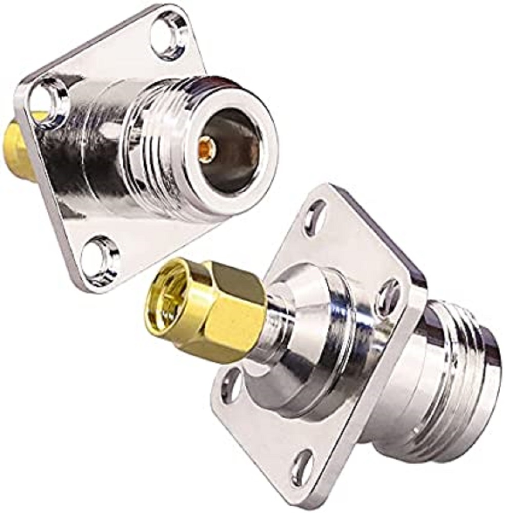 N Female to SMA Male Four-Hole Flange Panel Mount RF Coaxial Adapter - PACK OF 2