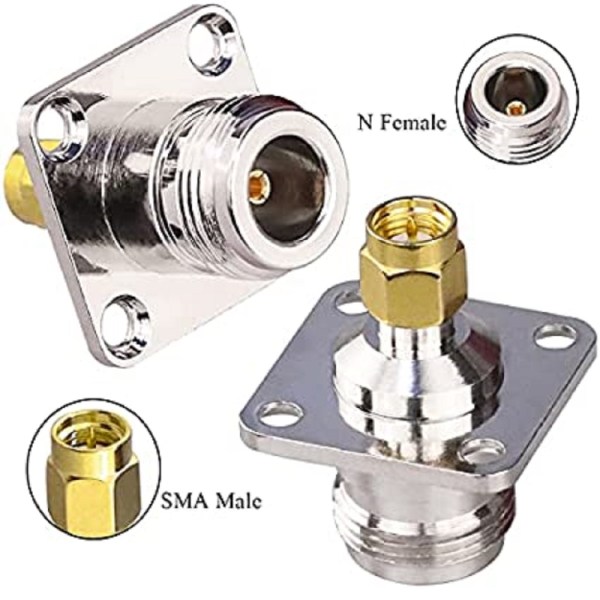 N Female To SMA Male Adapter (2) N Female to SMA Male Four-Hole Flange Panel Mount RF Coaxial Adapter - PACK OF 2