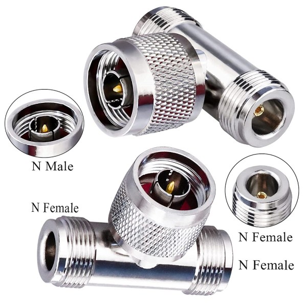 N Male to Dual N Female Adapter | T-Shape N-Type 3-Way RF Coaxial Splitter | Pack of 2