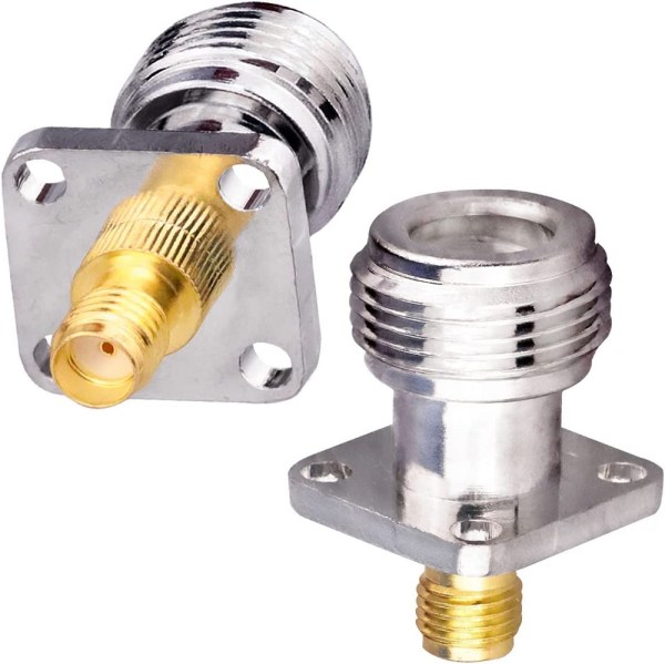 N Female to SMA Female Four-Hole Panel Mount Adapter – Coaxial RF Connector, Pack of 2
