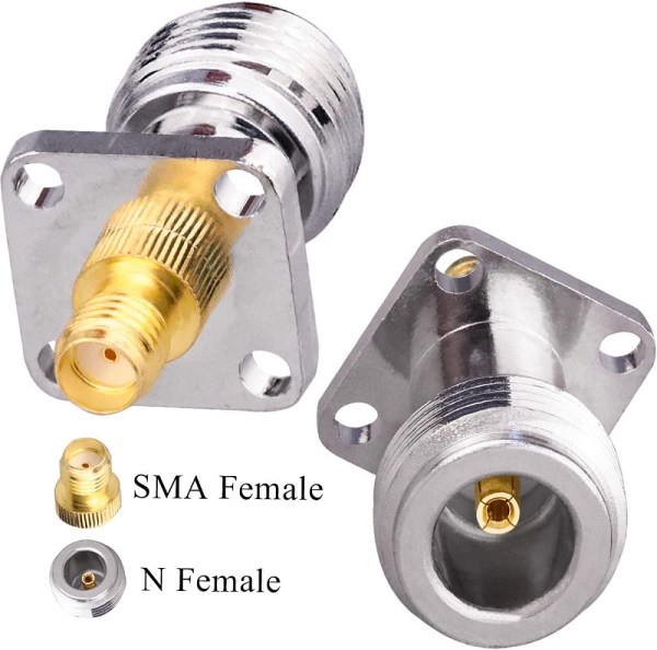 N Female to SMA Female Four-Hole Panel Mount Adapter – Coaxial RF Connector, Pack of 2