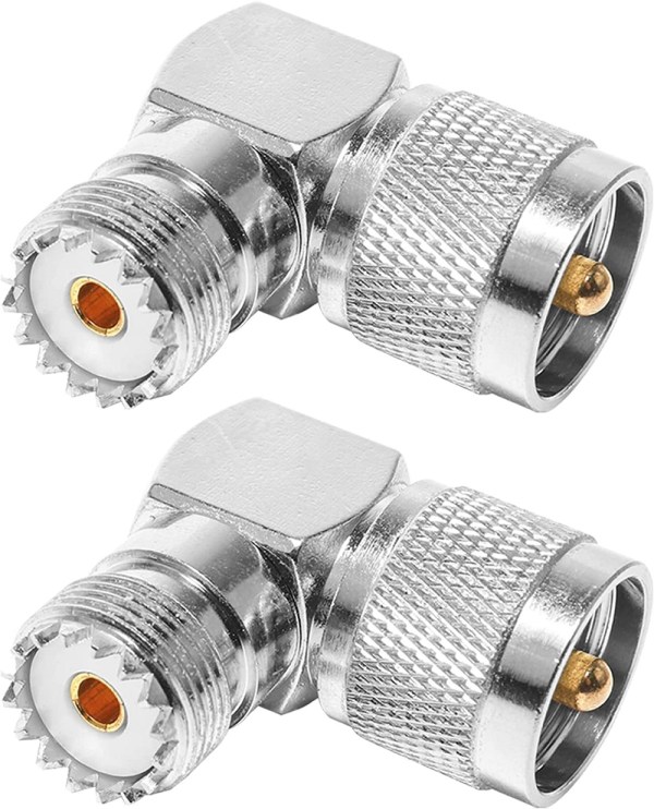 Right Angle UHF Male to UHF Female Adapter | PL-259 to SO-239 90° RF Connector | UHF Elbow Adapter Jointer - Pack of 2