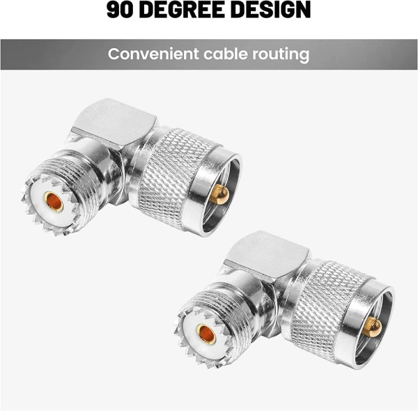 Right Angle UHF Male to UHF Female Adapter | PL-259 to SO-239 90° RF Connector | UHF Elbow Adapter Jointer - Pack of 2