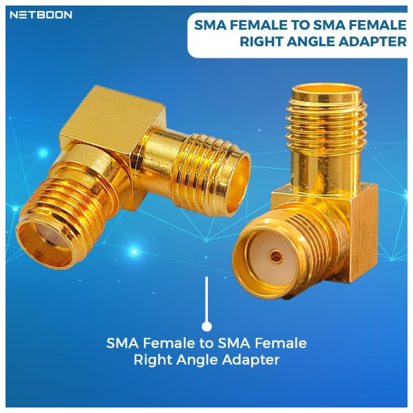 Version 1.0.0 SMA Female to SMA Female Right Angle RF Coaxial Cable Adapter | 90-Degree Connector | Pack of 2