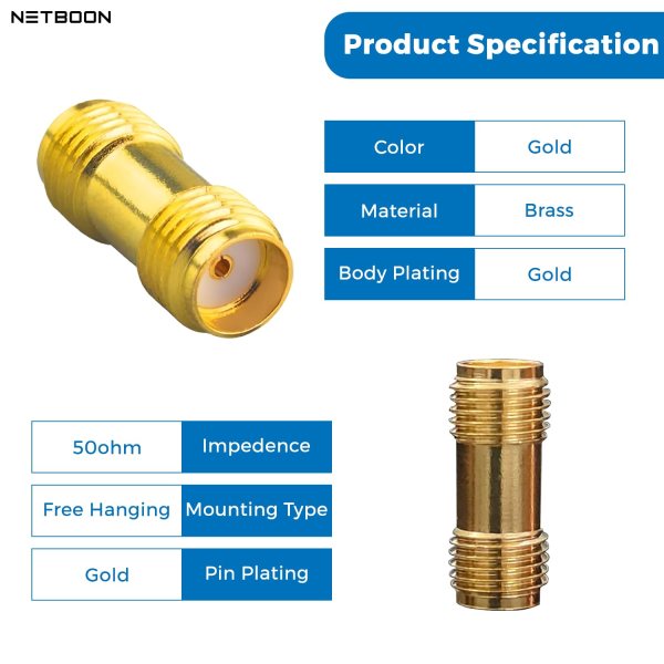 SMA Female to SMA Female Straight Coaxial RF Adapter | 50 Ohm, 6GHz – Pack of 2