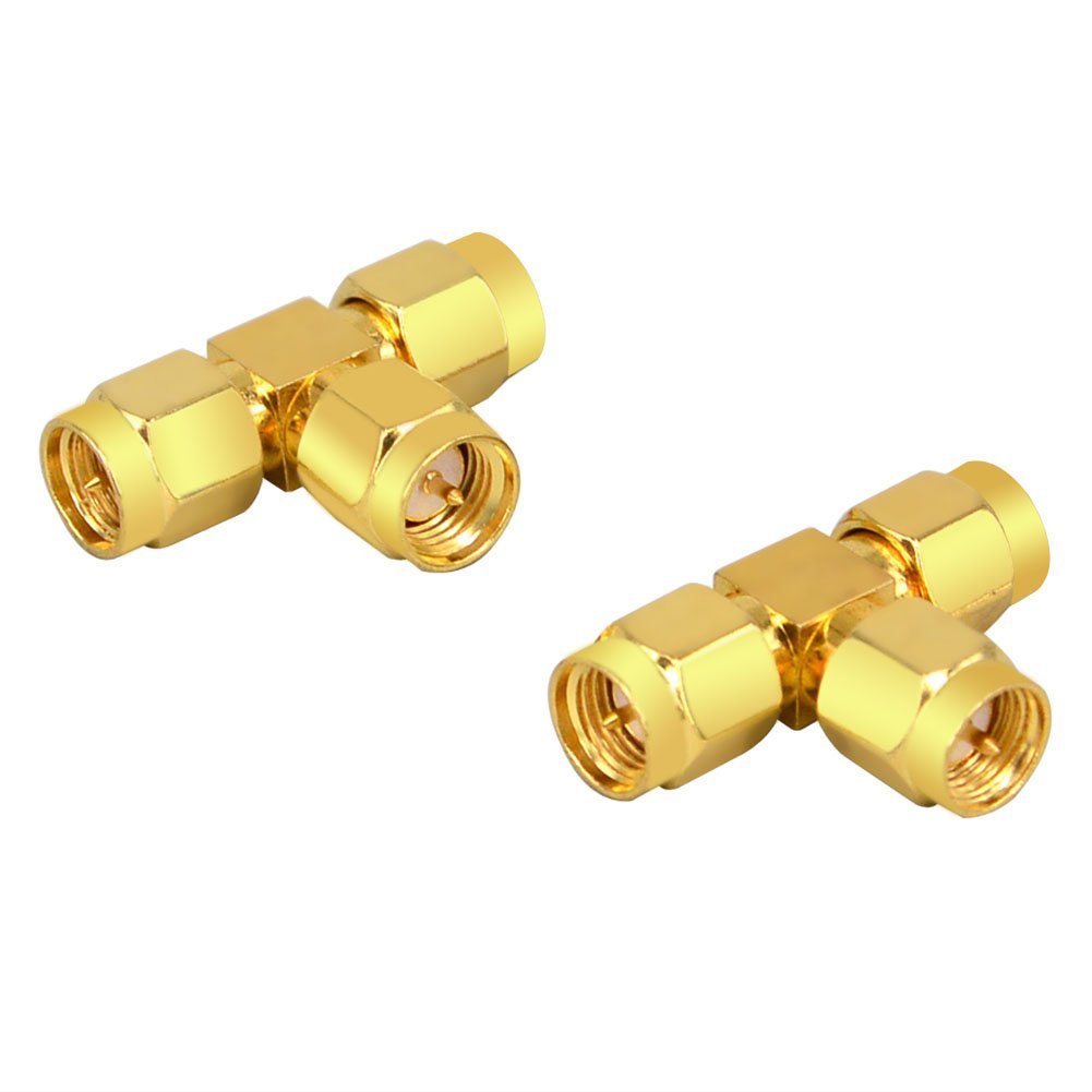 SMA Male to Dual SMA Male RF Adapter | SMA 3-Way Coaxial Splitter | SMA Triple Male Adapter – Pack of 2