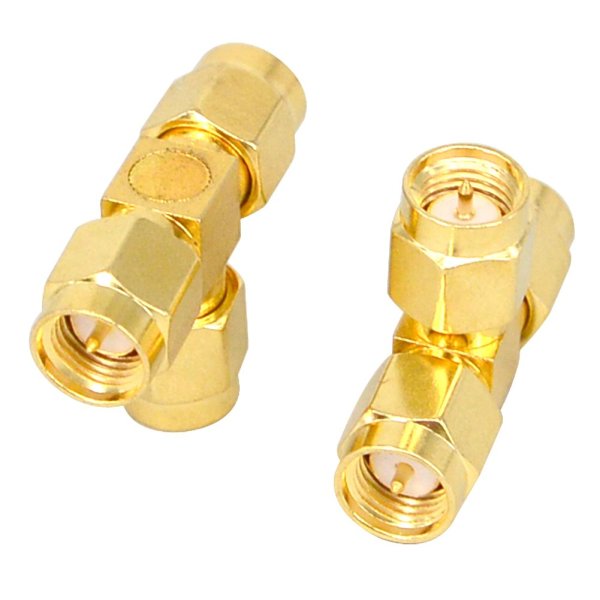 SMA Male to Dual SMA Male RF Adapter | SMA 3-Way Coaxial Splitter | SMA Triple Male Adapter – Pack of 2
