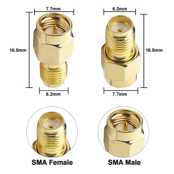 SMA Male to SMA Female RF Coaxial Adapter | SMA to SMA Connector | 50 Ohm Straight Jack Coupler - Pack of 2