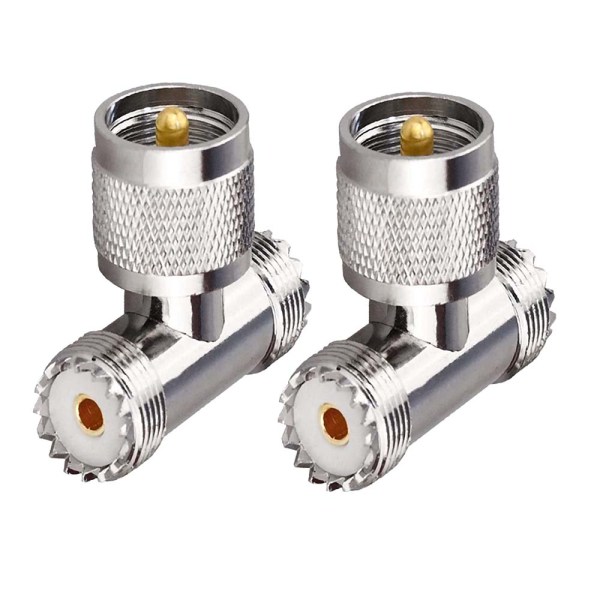 UHF 3-Way Coaxial Splitter UHF Male to Dual Female RF Adapter T-Type Connector (Pack of 2) SO-239 to PL-259 for Ham Radio, Antennas, CB Radios & RF Devices UHF 3-Way Coaxial Splitter UHF Male to Dual Female RF Adapter T-Type Connector (Pack of 2) SO-239 to PL-259 for Ham Radio, Antennas, CB Radios & RF Devices