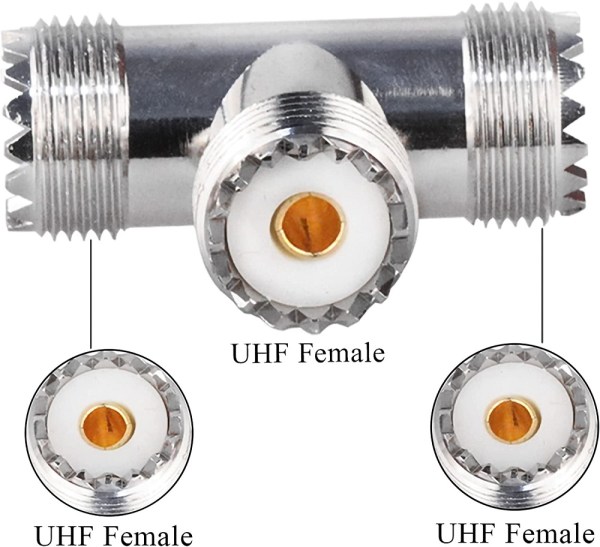 UHF Female to Dual Female Tee Adapter | SO-239 Triple Female RF Splitter (Pack of 2) | for Ham Radio, Antennas, CB Radio & RF Applications