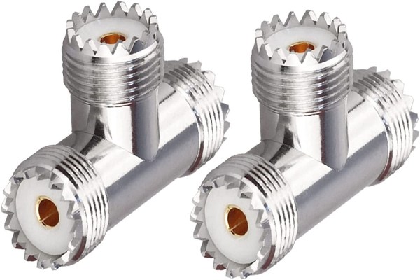 UHF Female to Dual Female Tee Adapter | SO-239 Triple Female RF Splitter (Pack of 2) | for Ham Radio, Antennas, CB Radio & RF Applications