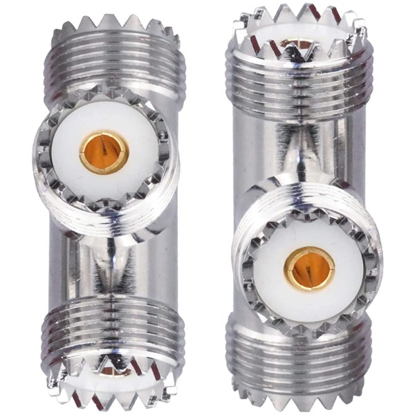 UHF Female to Dual Female Tee Adapter | SO-239 Triple Female RF Splitter (Pack of 2) | for Ham Radio, Antennas, CB Radio & RF Applications