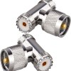UHF Female Female Male Tee Type Adapter (6) UHF Male to Dual Female Adapter | UHF 3 Way T-Type Coaxial Splitter | UHF Female to Female to Male Connector - (Pack of 2)