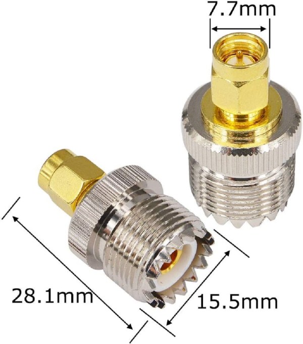UHF Female to SMA Male Adapter | SO-239 to SMA-M Coaxial RF Connector - (Pack of 2)