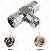 N Female to Dual N Male Adapter | 3-Way T-Shape N-Type Coaxial Splitter | Pack of 2