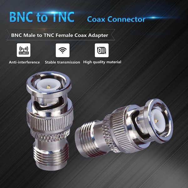 BNC Male to TNC Female Adapter | RF Coaxial Connector | 50 Ohm Straight BNC to TNC Converter Jointer -  Pack of 2