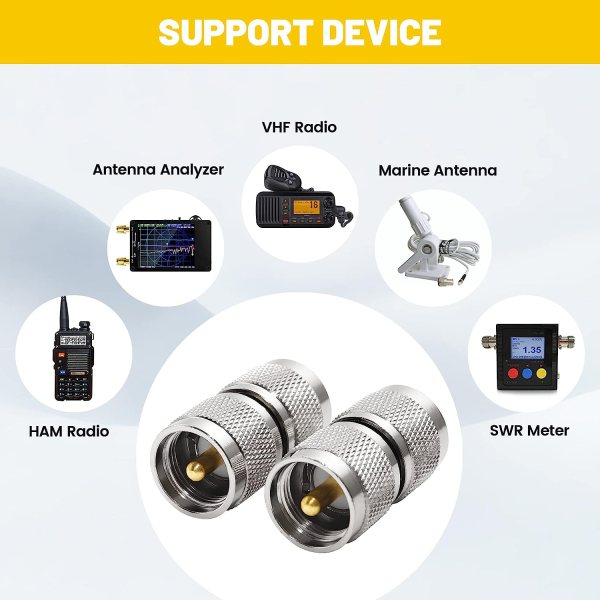 UHF Male to UHF Male Adapter | PL-259 to PL-259 Coaxial RF Connector | Male-to-Male UHF Jointer | RF Type Converter (Pack of 2)