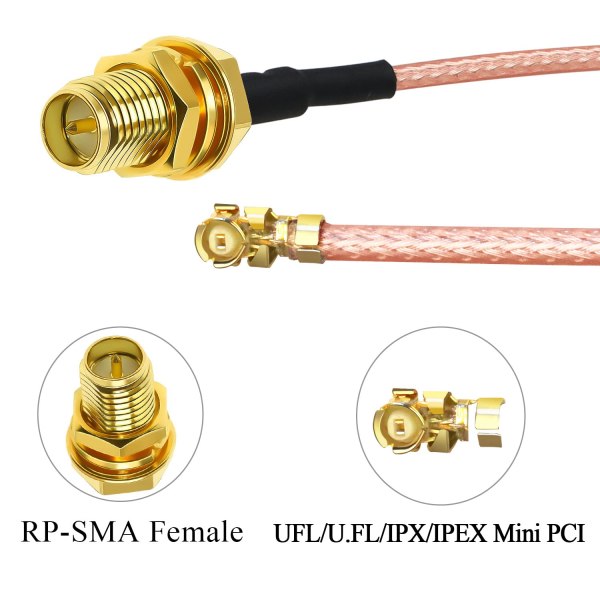 UFL IPX IPEX to RP SMA Female RG 178 Coaxial Pigtail Jumper Cable for Mini PCI | GPS | Wi-Fi Router-Pack of 2