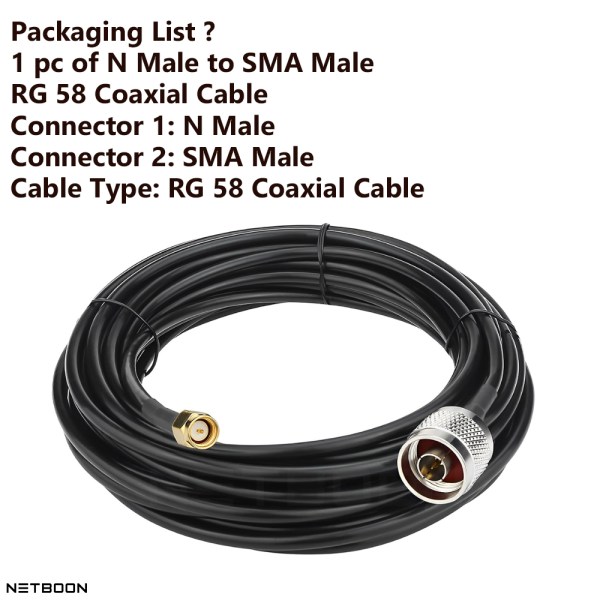 SMA Male to N Male RG 58 Cable 7 RG 58 Copper Jumper Coax Cable with SMA Male to N Male Connector for ADS-B/GPS Antenna/Surge Arrester/Mobile Signal Booster