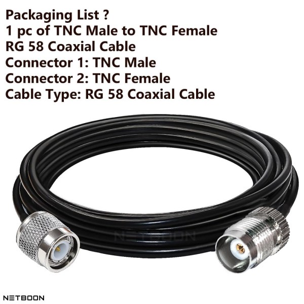 TNC Male to TNC Female with RG 58 Cable 5 50 Ohm Ultra Low Loss RG 58 Coaxial Jack Cable with TNC Male to TNC Female Connector for Radio Scanner | CB Radio | WI-FI Devices