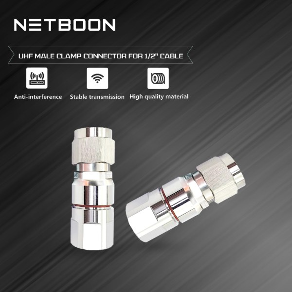 UHF male clamp connector for cable 5th UHF Male Clamp Coaxial Connector | PL259 RF Plug for 1/2" Half inch Feeder Cable - PACK OF 2