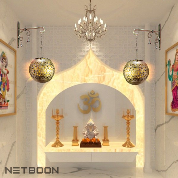 Dhoop Holder 4 Handmade Wall Hanging Degchi Dhoop Holder with (1 Tea Light Candle + 1 String Light) for Yoga Room, Devotion Room, Children Room