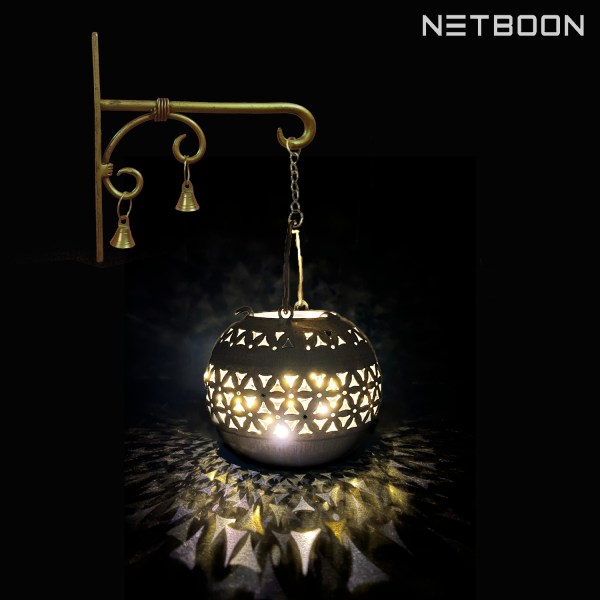 Dhoop Holder 5 Handmade Wall Hanging Degchi Dhoop Holder with (1 Tea Light Candle + 1 String Light) for Yoga Room, Devotion Room, Children Room