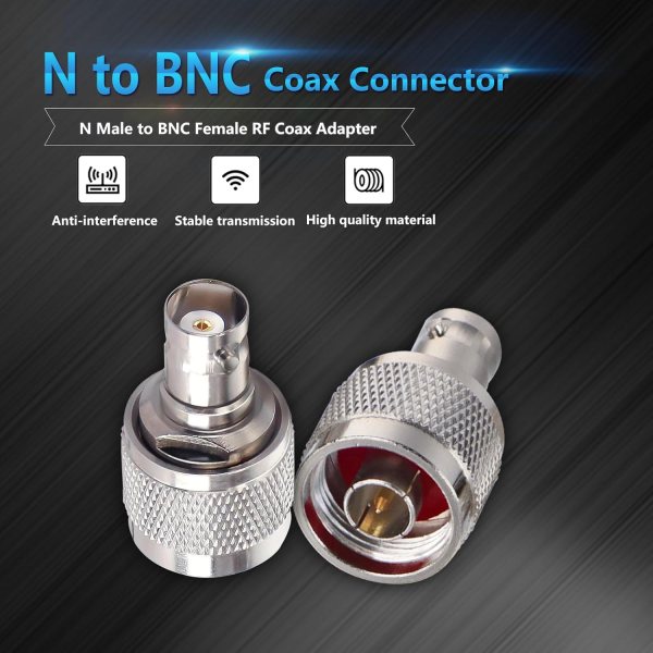 N Male to BNC Female RF Coaxial Adapter | BNC Jack to N Plug Connector | Pack of 2