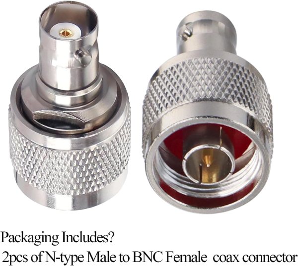 N Male to BNC Female RF Coaxial Adapter | BNC Jack to N Plug Connector | Pack of 2