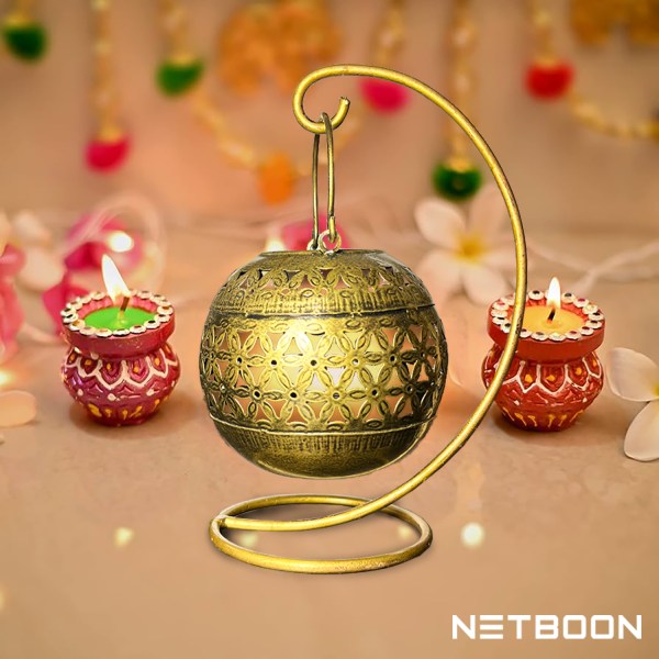 Tabletop Dhoop Incense Burner Home Decorative Accessory with ( 1 Tea Light Candle + 1 String Light) for Library, Study Table, Reception, Office Desk