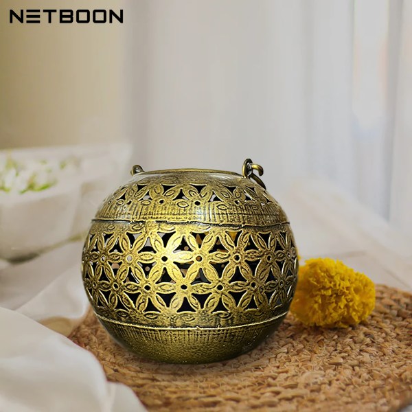 Tabletop Dhoop Incense Burner Home Decorative Accessory with ( 1 Tea Light Candle + 1 String Light) for Library, Study Table, Reception, Office Desk